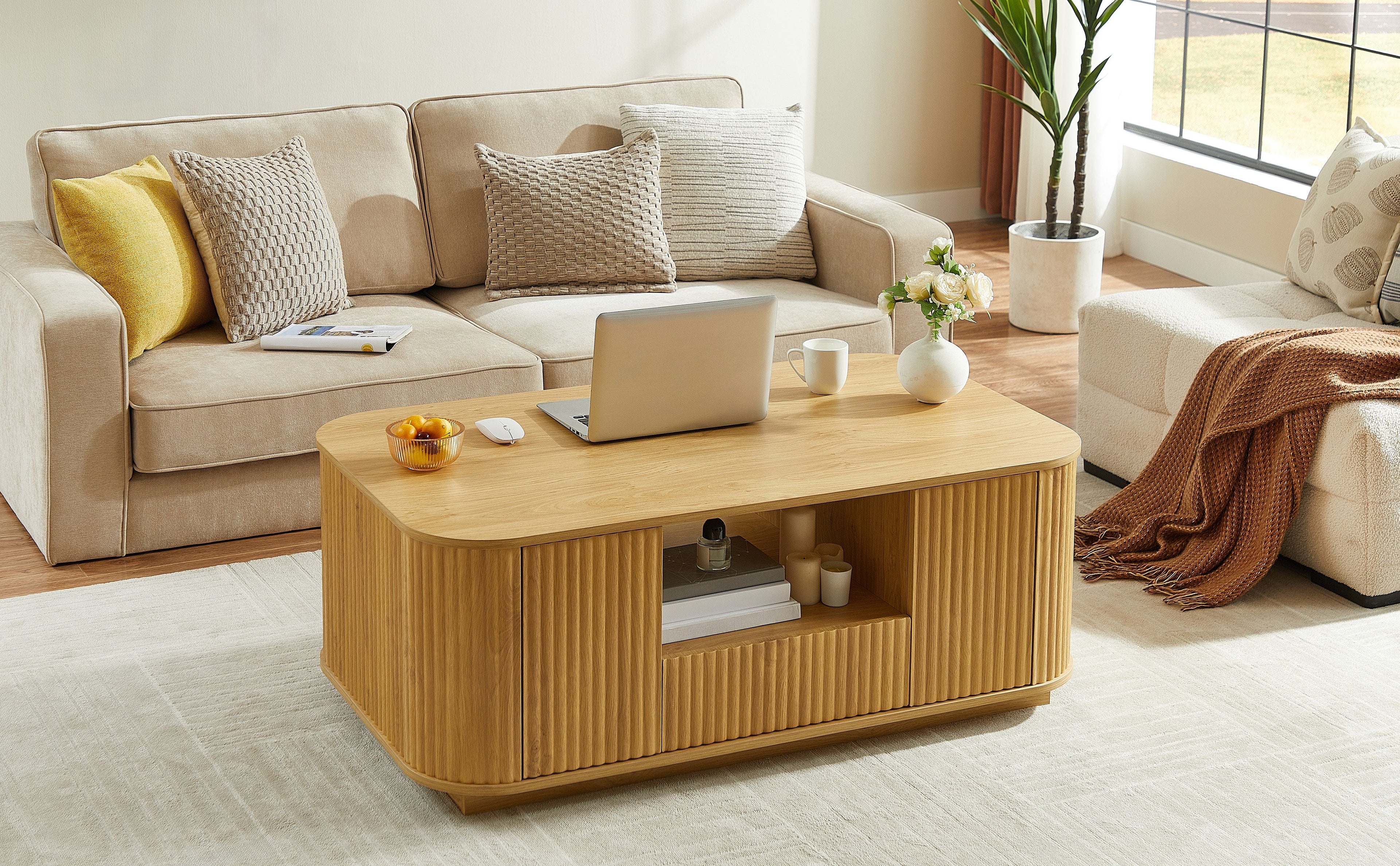 46.5"modern luxury oval coffee table with drawers and storage compartments, curved contour design, living room center coffee table, suitable for living rooms and offices