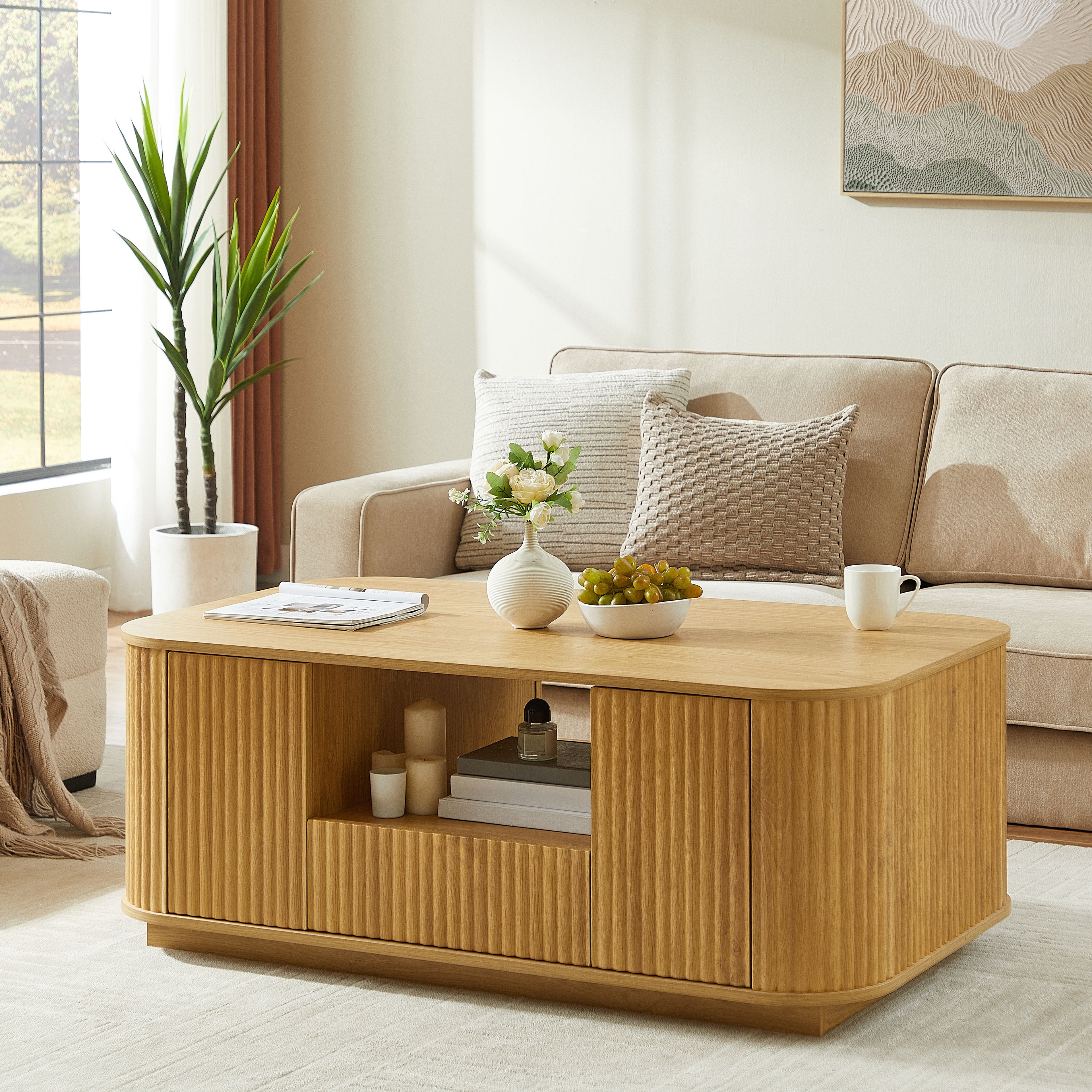 46.5"modern luxury oval coffee table with drawers and storage compartments, curved contour design, living room center coffee table, suitable for living rooms and offices