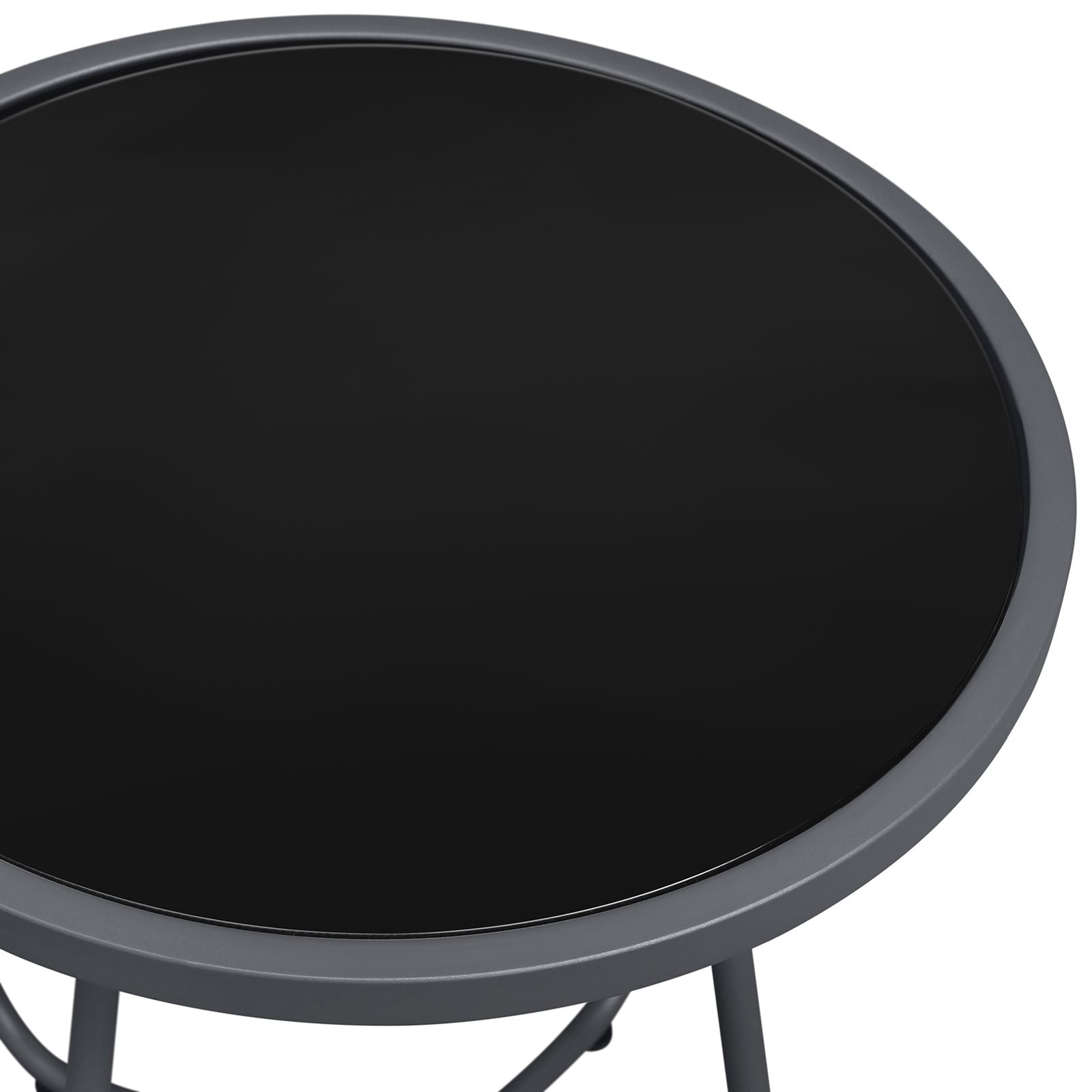 Outdoor Round Side Table, 17.3" Weather Resistant Patio End Table with Tempered Glass Top & Metal Frame, Small Coffee Table for Porch, Balcony, Garden, Poolside, Living Room