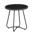 Outdoor Round Side Table, 17.3" Weather Resistant Patio End Table with Tempered Glass Top & Metal Frame, Small Coffee Table for Porch, Balcony, Garden, Poolside, Living Room