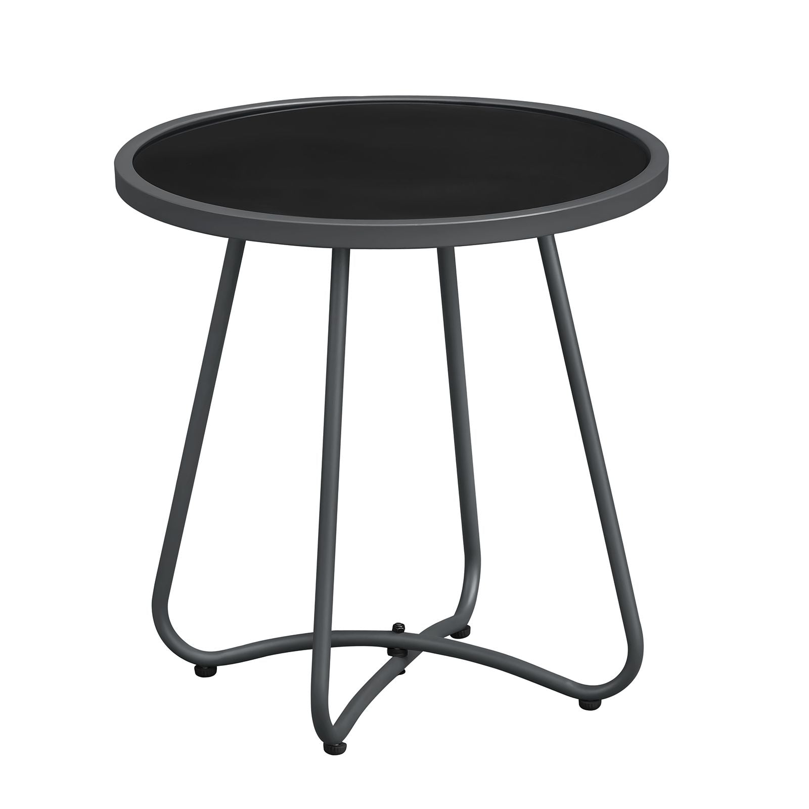 Outdoor Round Side Table, 17.3" Weather Resistant Patio End Table with Tempered Glass Top & Metal Frame, Small Coffee Table for Porch, Balcony, Garden, Poolside, Living Room