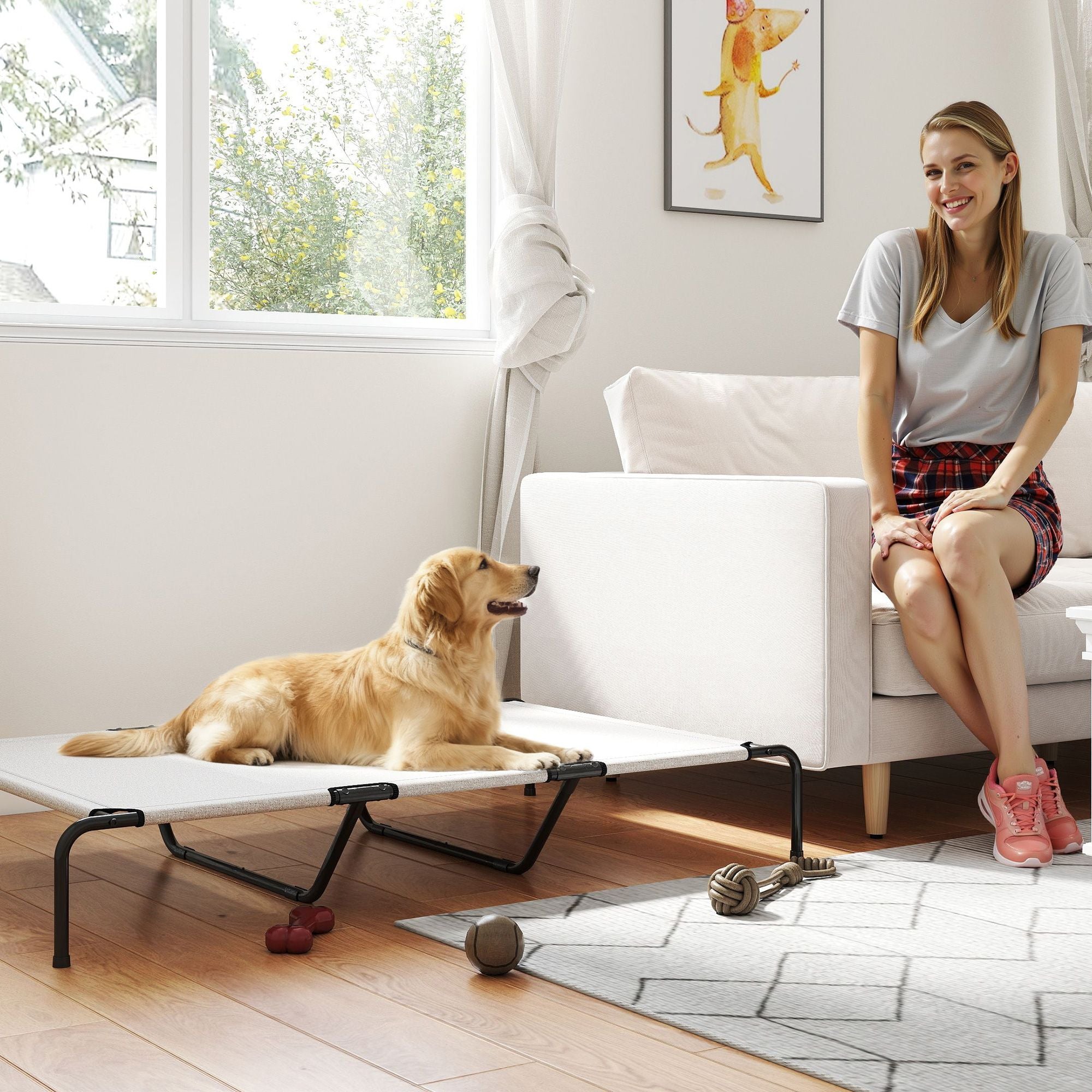 Elevated Dog Bed for Large Breeds Beige 60"L