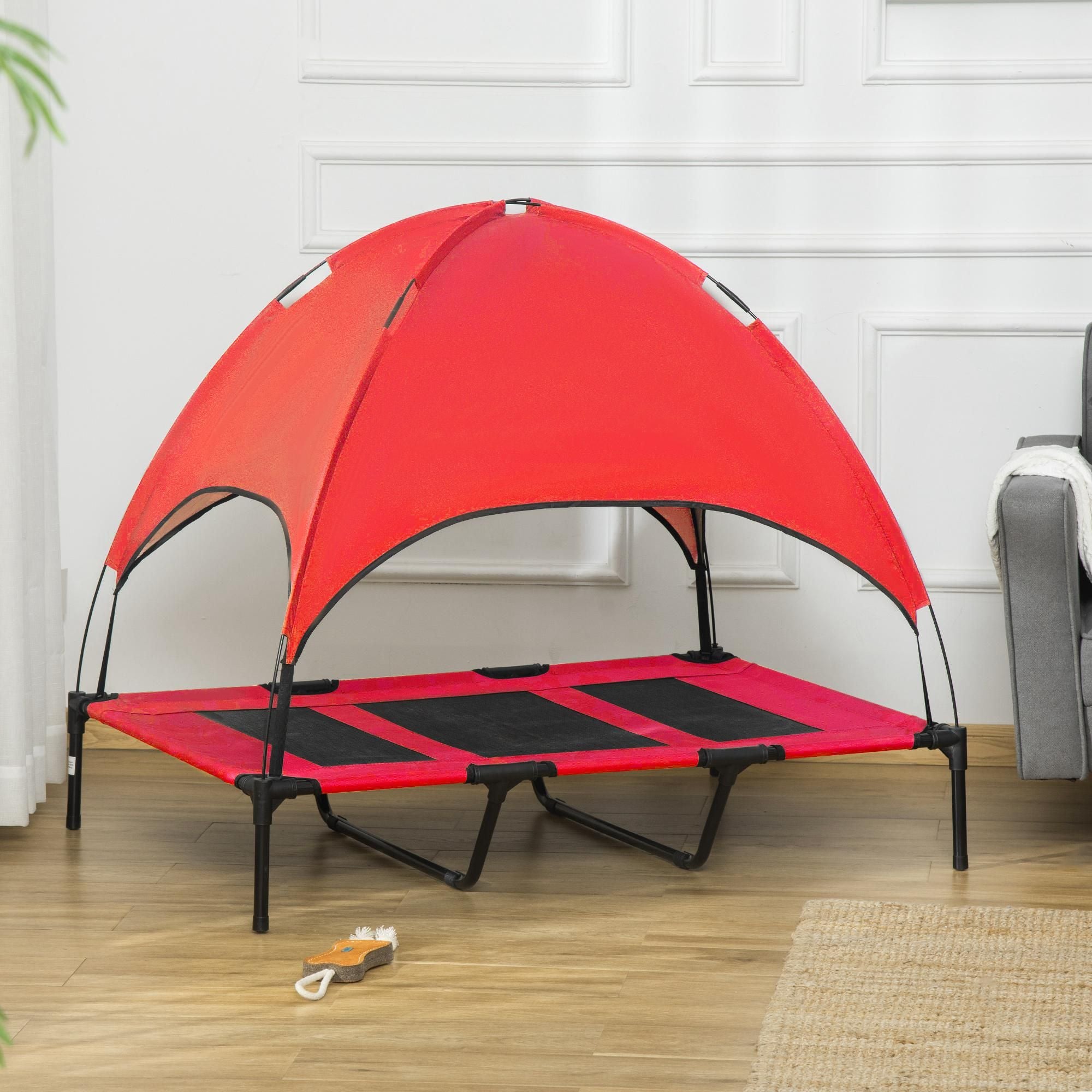 48" x 36" Elevated Portable Dog Cot Cooling Pet Bed with UV Protection Canopy Shade, Red