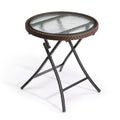Outdoor Side Table, Round Rattan Patio Side Table, Small Foldable Wicker Table with Tempered Glass Table Top for Lawn Garden Balcony Porch Deck Pool, Brown(SAME AS17706490
