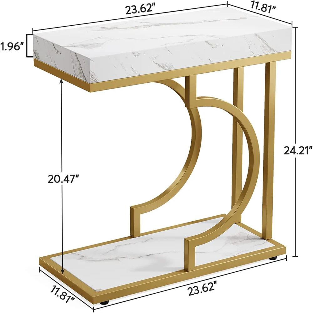Narrow C-table, modern coffee table, bedside table with metal frame