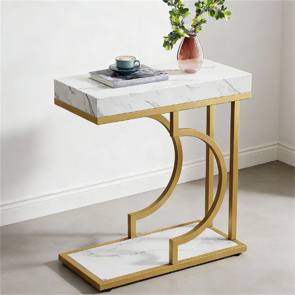 Narrow C-table, modern coffee table, bedside table with metal frame