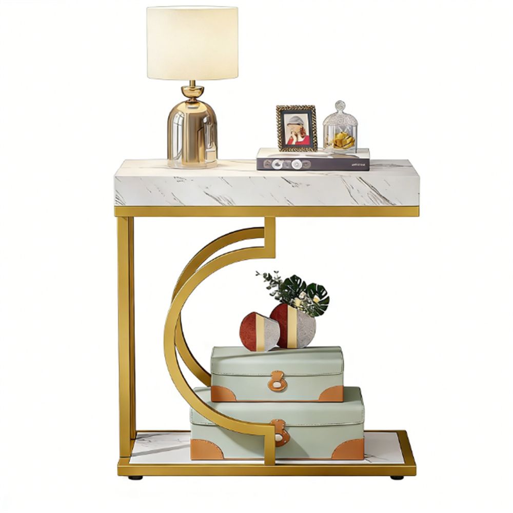 Narrow C-table, modern coffee table, bedside table with metal frame
