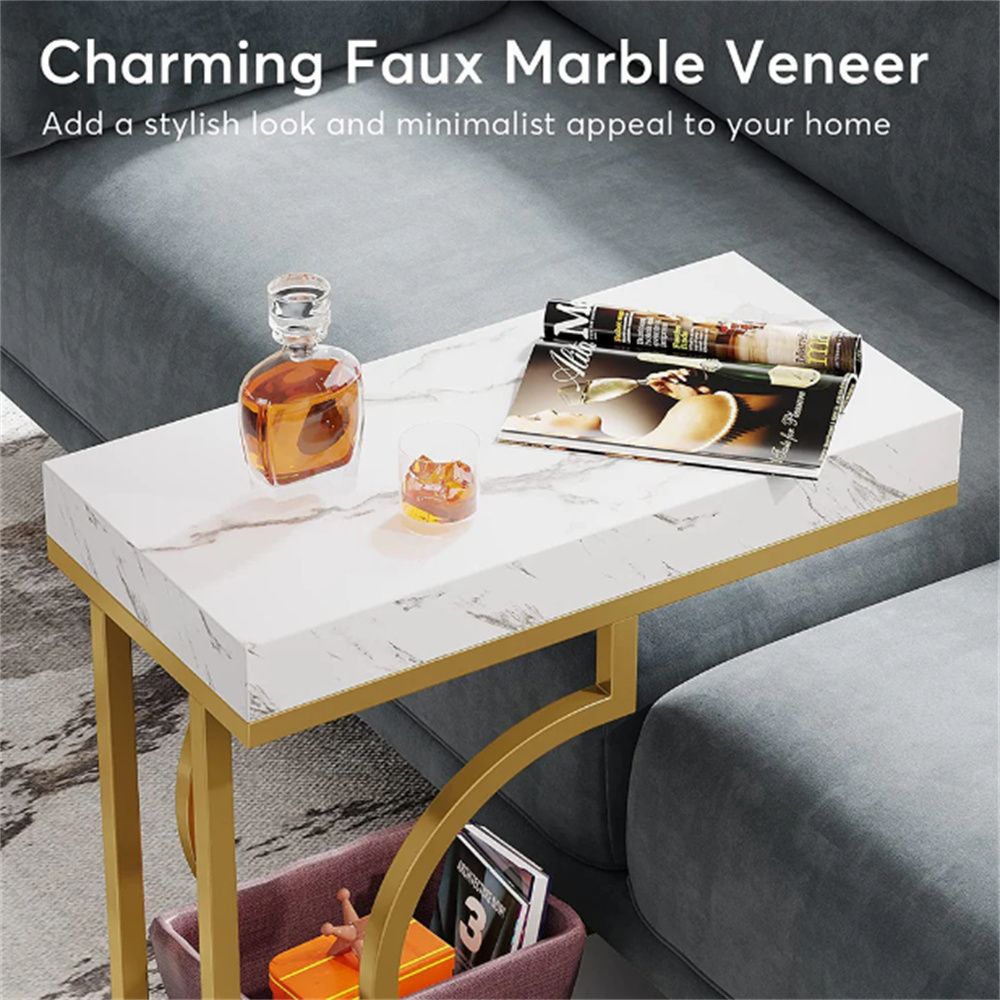 Narrow C-table, modern coffee table, bedside table with metal frame