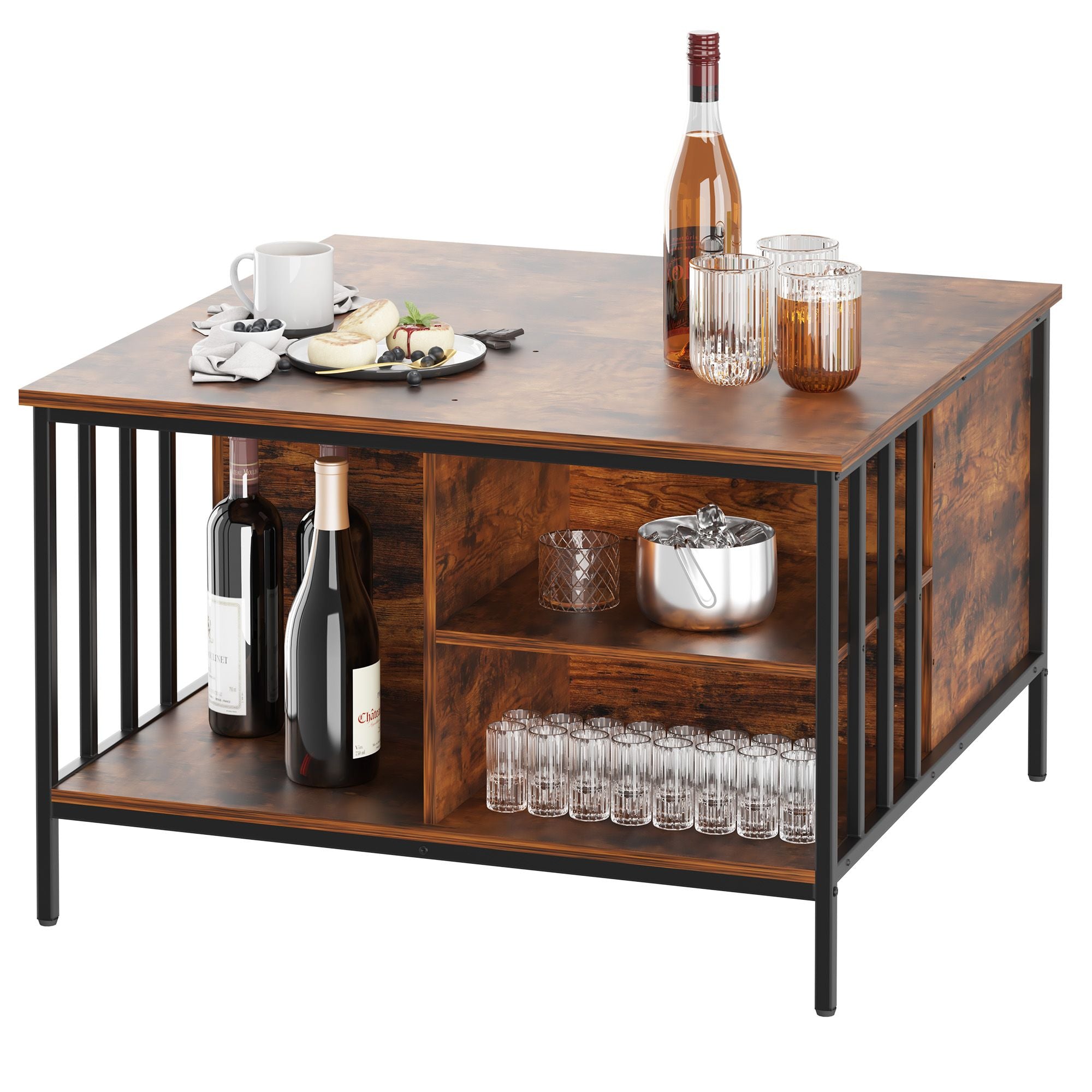 Farmhouse Lift Top Coffee Table with Storage - 31.5" Adjustable Height Living Room Table, Multifunctional Center for Family with Hidden Compartment & 3 Shelves(110lbs Capacity, Easy to Clean)