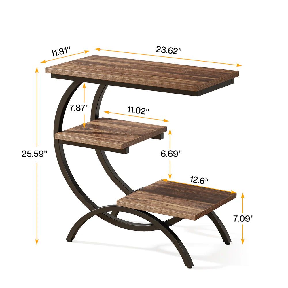 C-shaped end table, coffee table, three-layer side table, three-layer storage, suitable for small spaces