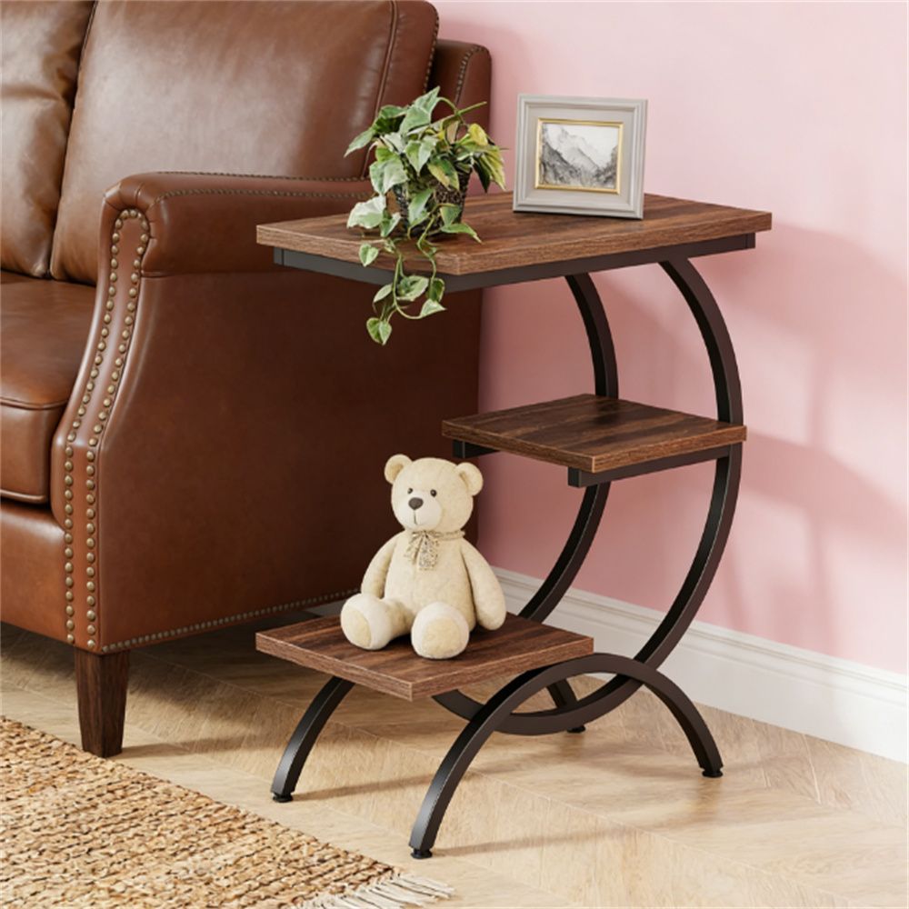 C-shaped end table, coffee table, three-layer side table, three-layer storage, suitable for small spaces