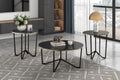 Round Coffee Table and End Tables 3pc Set Black Tempered Glass Top Metal Frame Modern Living Room Furniture