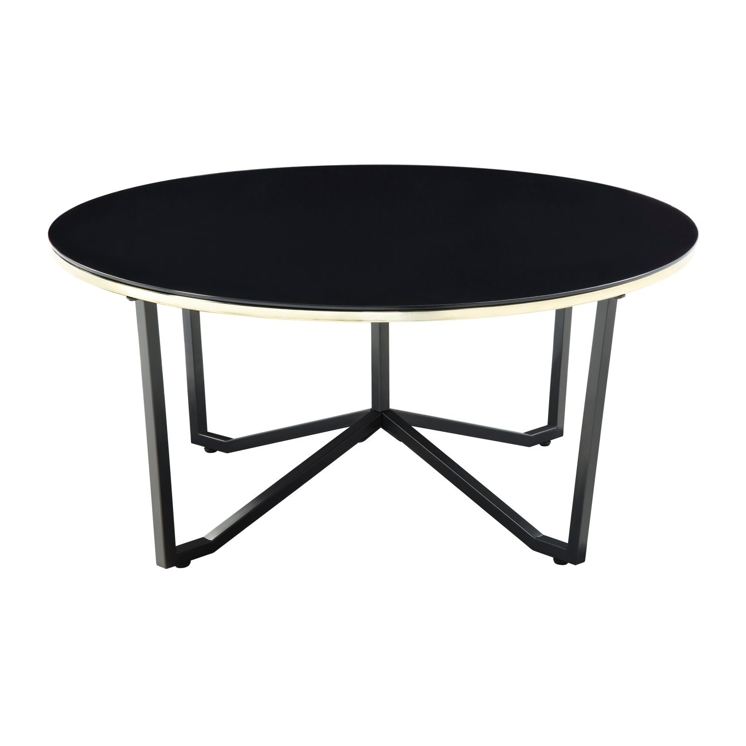 Round Coffee Table and End Tables 3pc Set Black Tempered Glass Top Metal Frame Modern Living Room Furniture