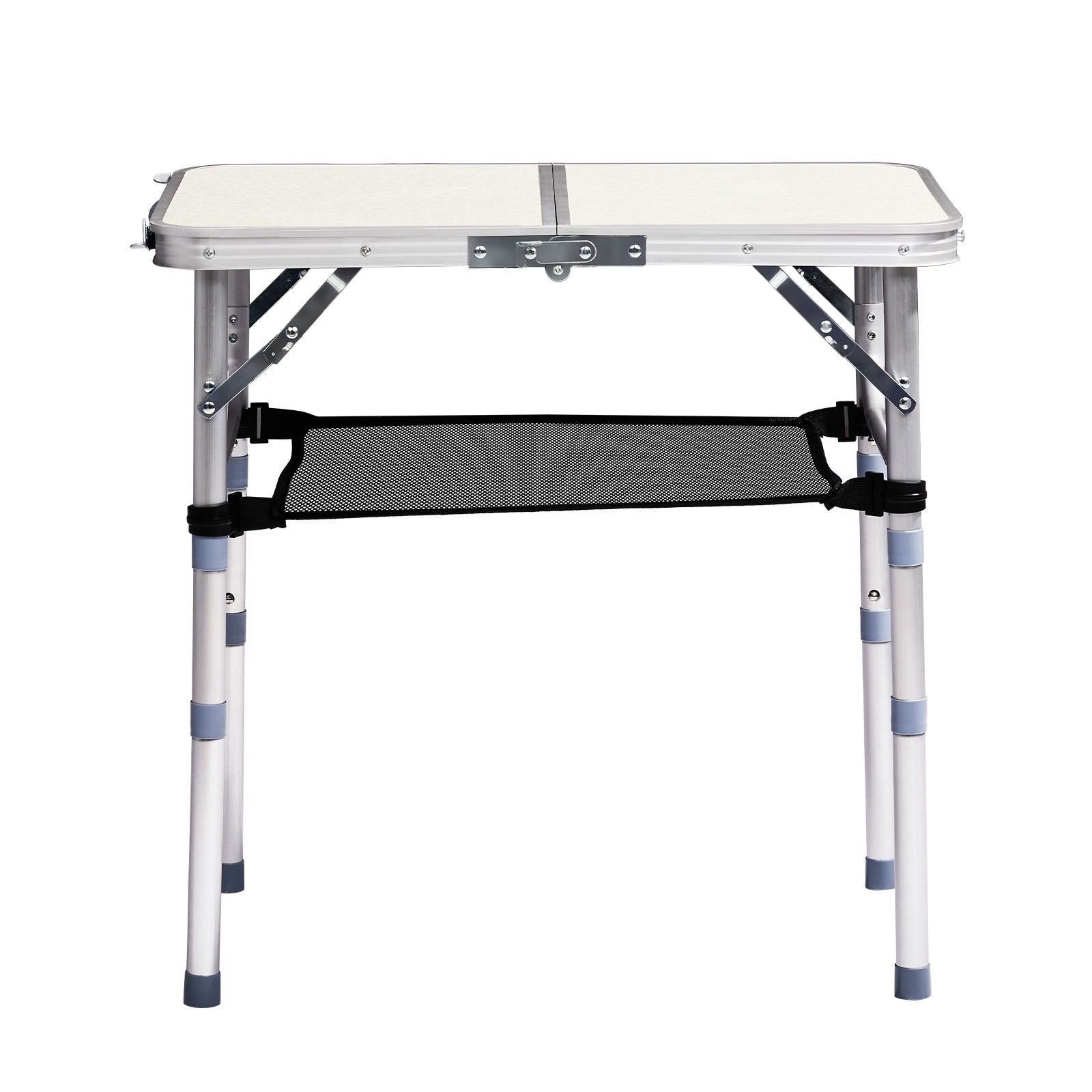Portable Adjustable Height Folding Table with Mesh Storage Shelf – Lightweight Aluminum Camping Table, 2 Height Settings, Foldable Outdoor Picnic Table with Carry Handle for Patio, Beach, Camping