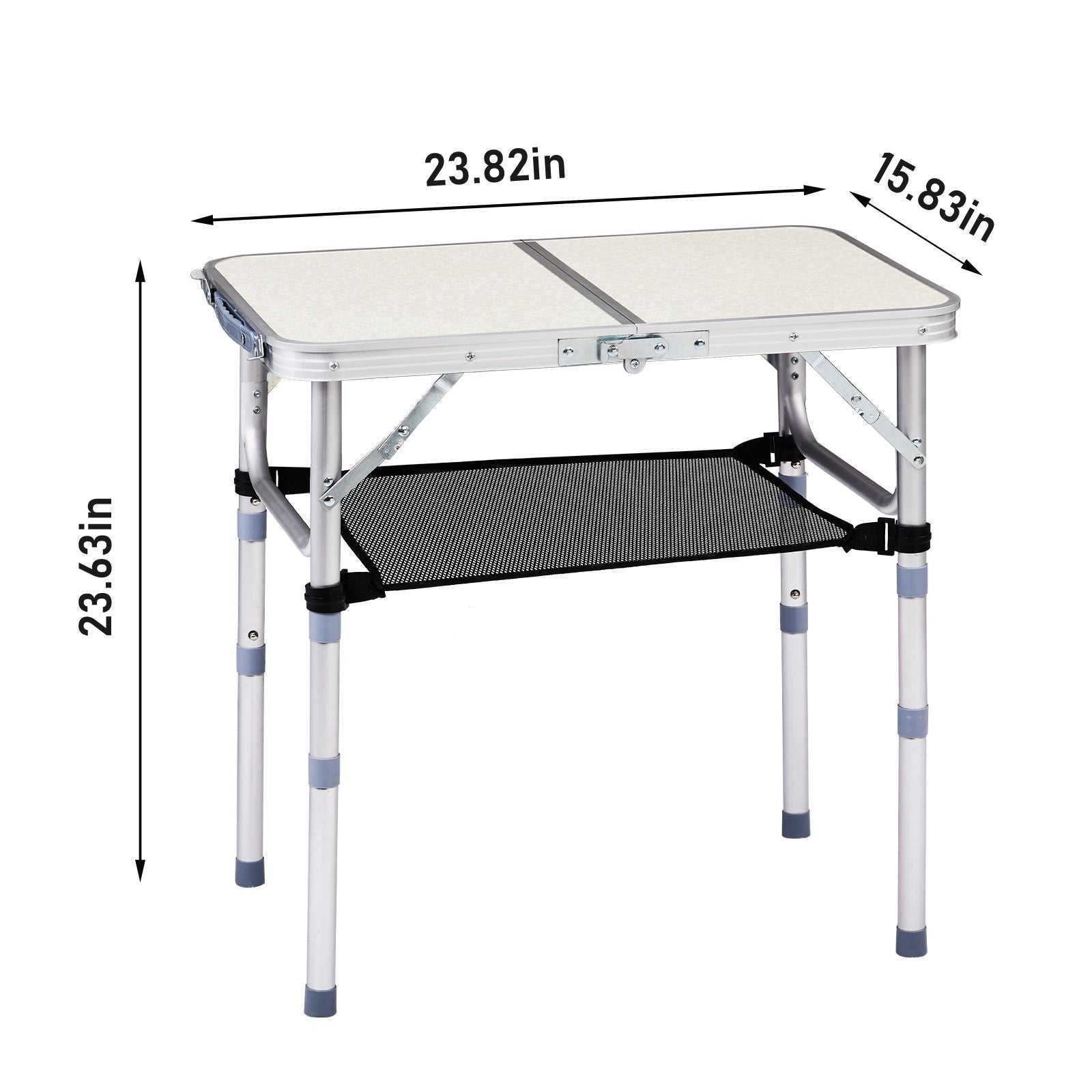 Portable Adjustable Height Folding Table with Mesh Storage Shelf – Lightweight Aluminum Camping Table, 2 Height Settings, Foldable Outdoor Picnic Table with Carry Handle for Patio, Beach, Camping