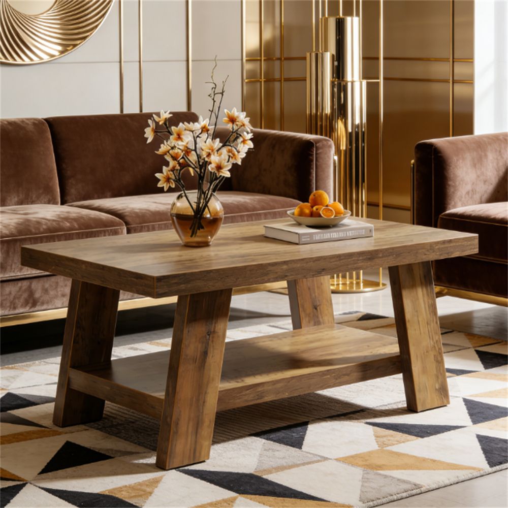 Coffee table, farmhouse double layered central table, sofa table with storage space