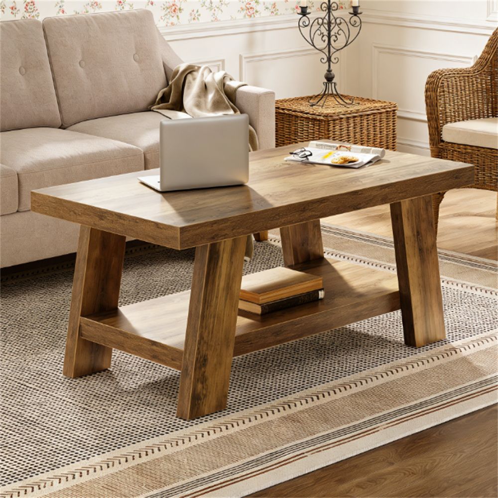 Coffee table, farmhouse double layered central table, sofa table with storage space