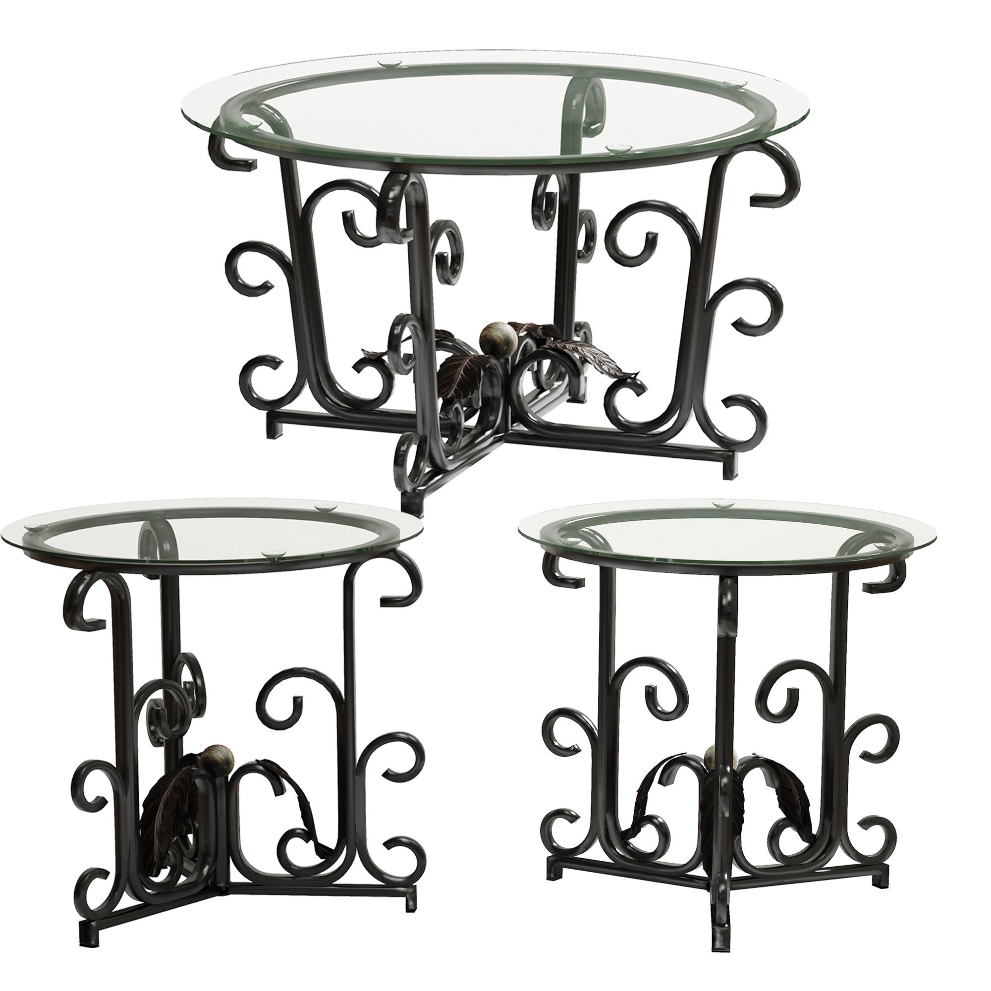 3-Piece Coffee Table Set, Tempered Glass Surface with Sturdy Metal Frame - Modern Living Room Sets (1 Coffee Table + 2 End Tables), Scratch-Resistant & Easy to Clean for Small Spaces, Apartments