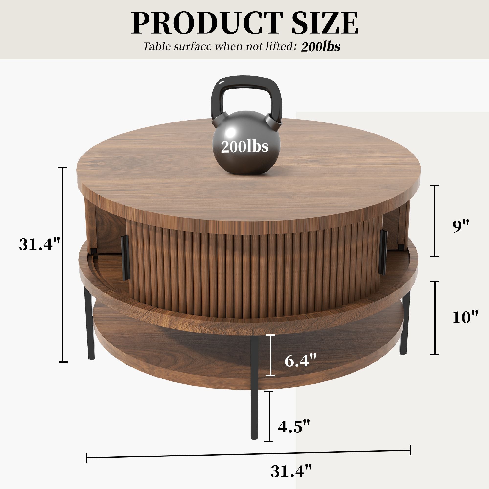 Flip-Top Round Coffee Table with Storage for Living Room, 31.5" Farmhouse Style Center Table with Sliding Doors & Hidden Compartment, Sturdy Metal Frame