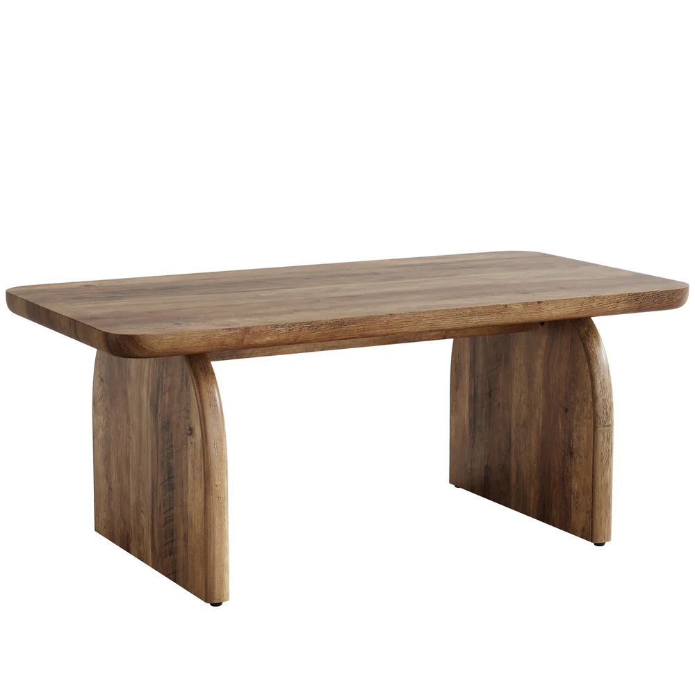 Central table, low cocktail coffee table with thick tabletop, sturdy base dining table