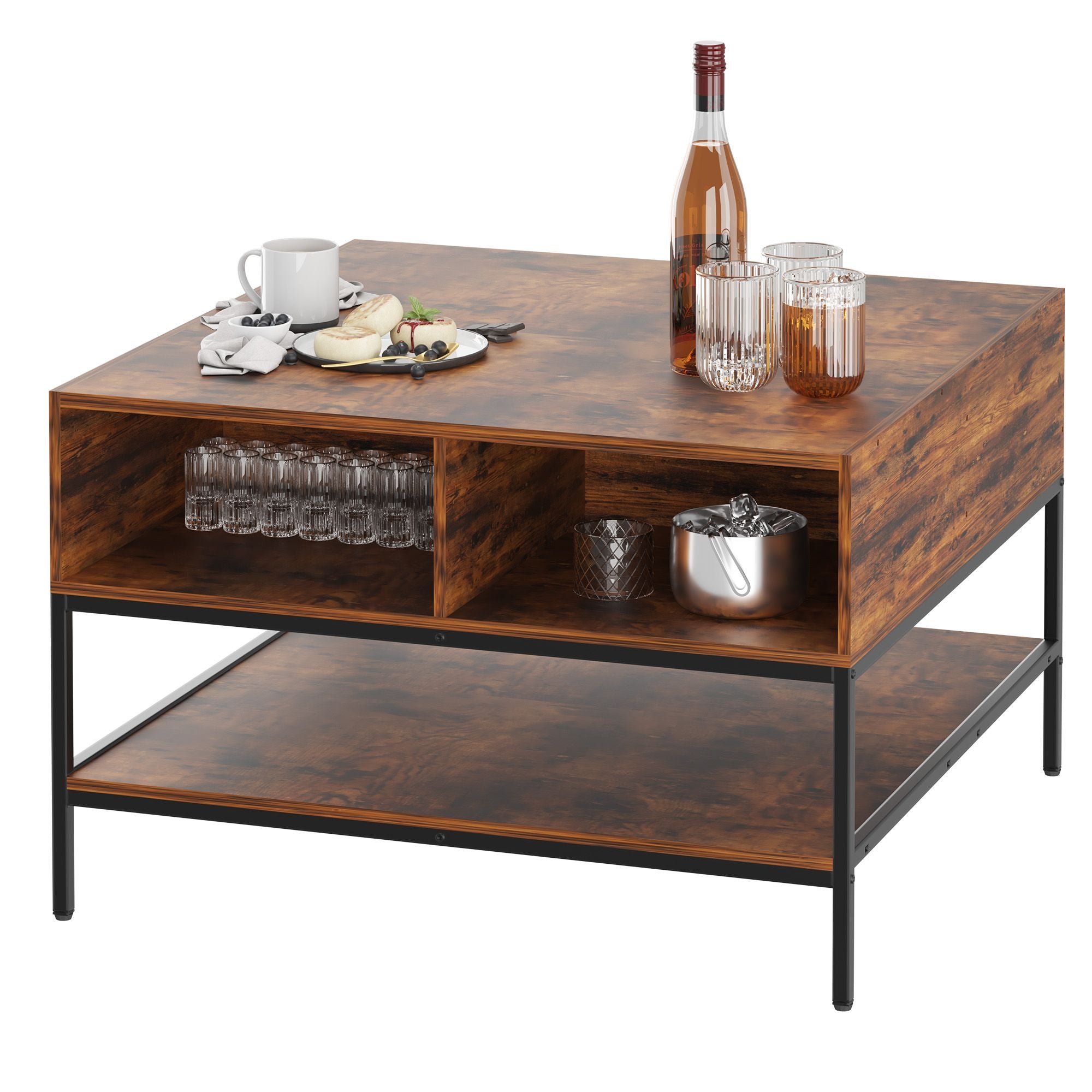 Flip-Top Coffee Table with Storage - Dark Walnut & Black Metal - 31.5" Lift-Top Design w/Hidden Compartment - Easy Assembly Living Room Table