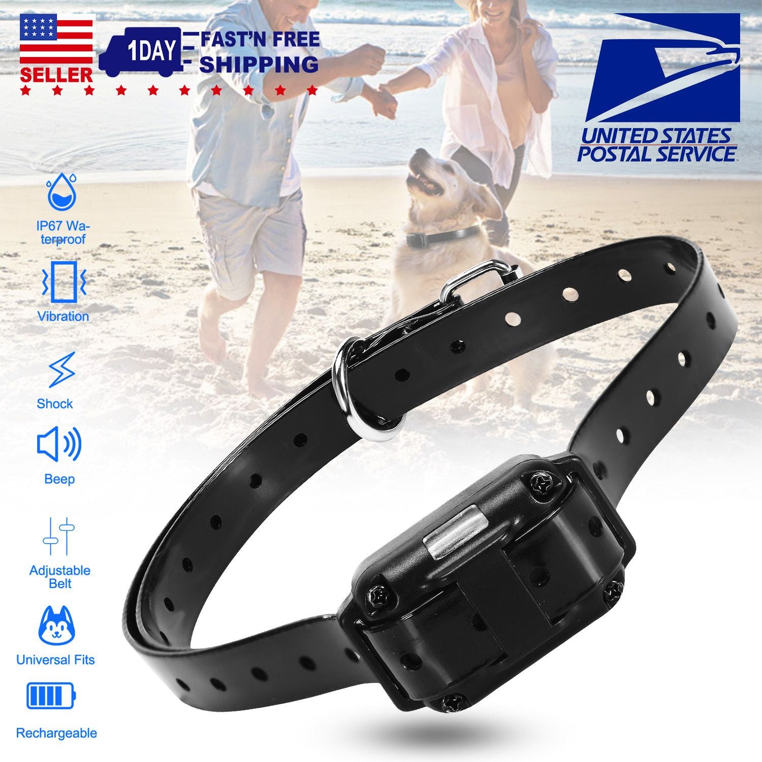 Dog Training Collar Receiver IP67 Waterproof Dog Bark Shock Collar Accessories Adjustable Belt Rechargeable Without Remote Controller