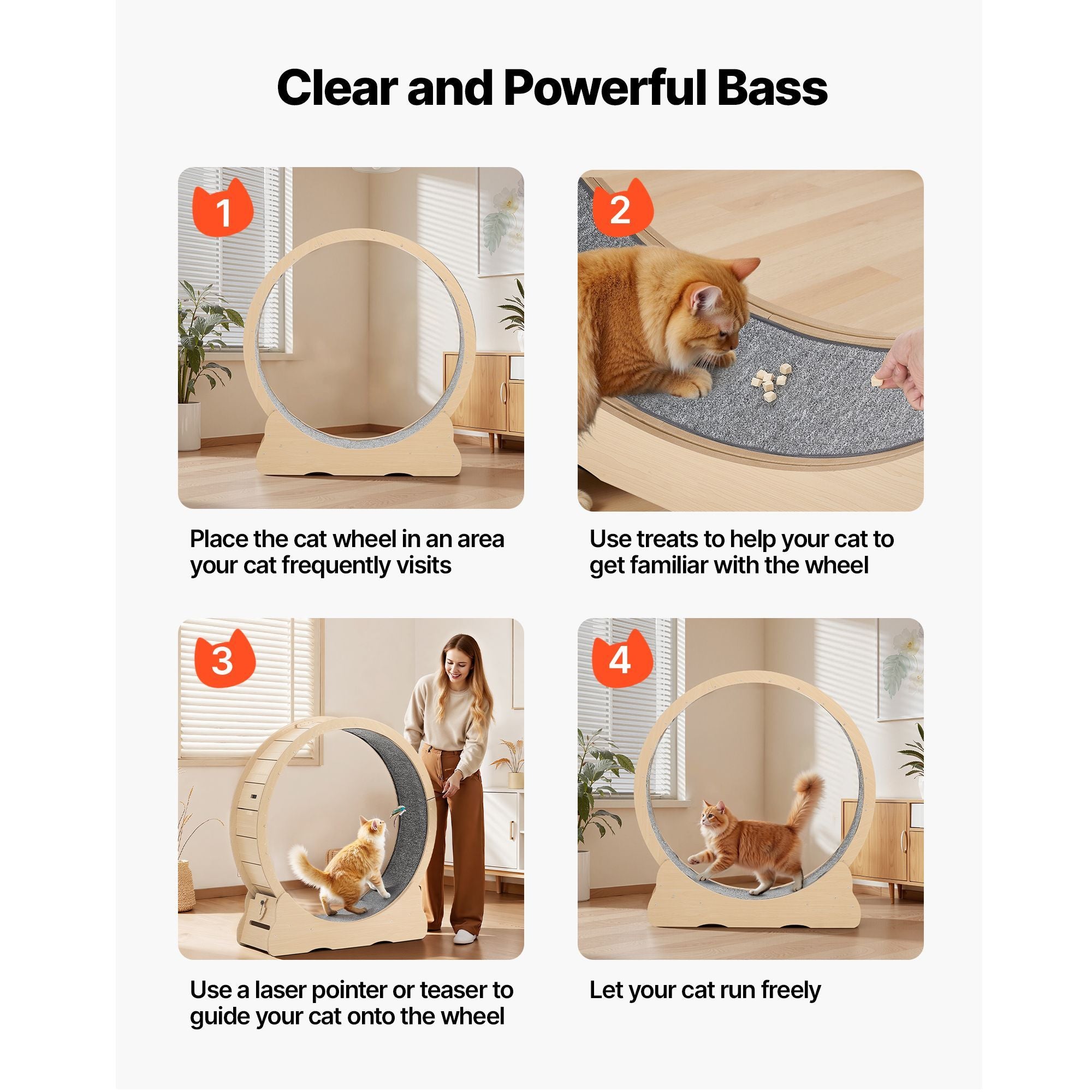 Cat Exercise Wheel, 48 in Wooden Cat Running Wheel for Indoor Cats up to 28 lbs, Cats Treadmill with Carpeted Runway & Locking Mechanism, Quiet Roller Kitten Sport Toys for Pets Fitness & Health