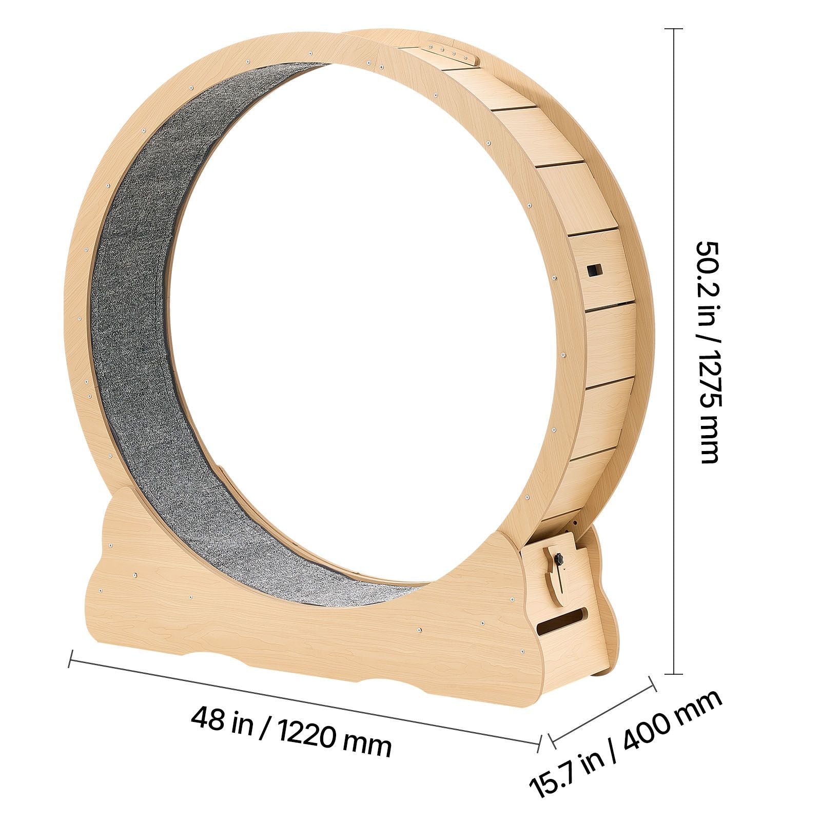 Cat Exercise Wheel, 48 in Wooden Cat Running Wheel for Indoor Cats up to 28 lbs, Cats Treadmill with Carpeted Runway & Locking Mechanism, Quiet Roller Kitten Sport Toys for Pets Fitness & Health