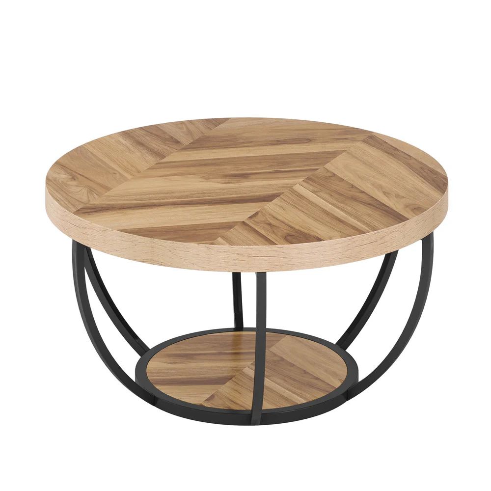 Wooden coffee table, round table, central cocktail table with storage space, side table