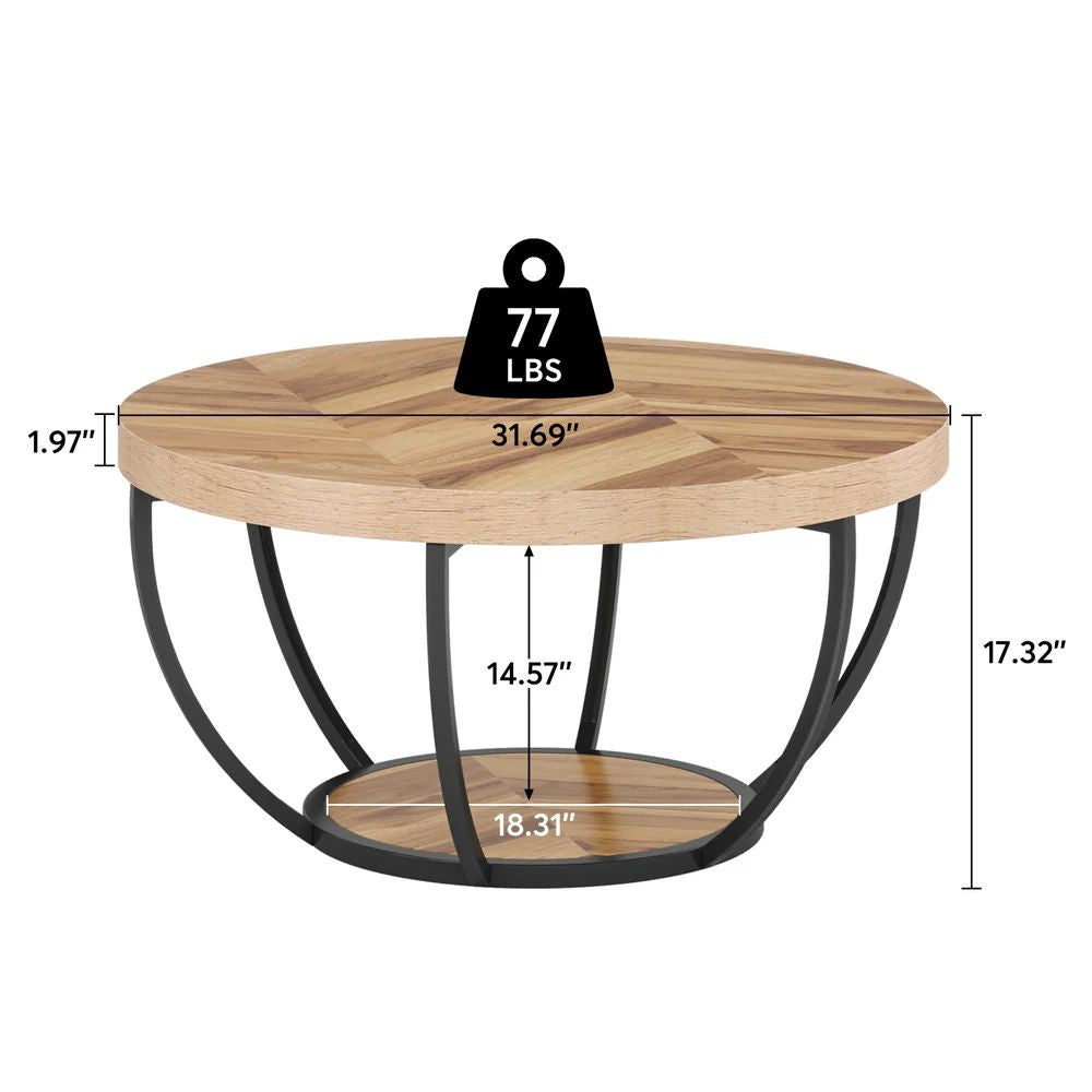 Wooden coffee table, round table, central cocktail table with storage space, side table
