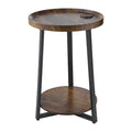 End Table, 2-Tier Round Side Table with Open Storage Shelves, Modern Nightstand Bedside Desk with USB & AC Charging Port, Wood Sofa Coffee Desk for Living Room, Bedroom, Office, Dorm, Brown