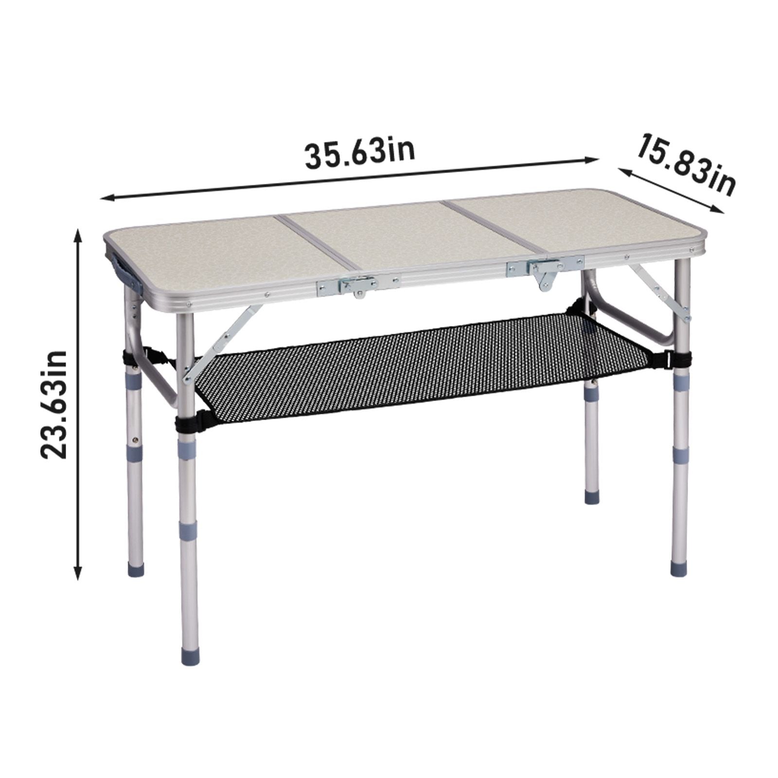 Outdoor Folding Camping Table, 3ft Portable Pinic Table with 3 Adjustable Height, Small Aluminum Foldable Lightweight Patio Side Table with Carry Handle for Outdoor Indoor Hiking Camp BBQ Beach, White