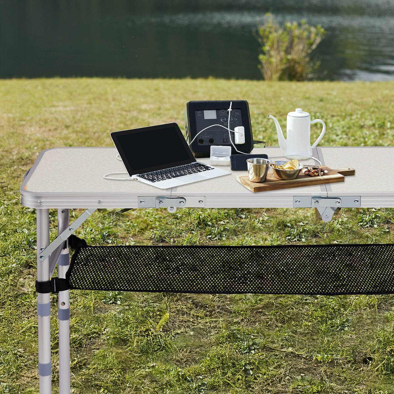 Outdoor Folding Camping Table, 3ft Portable Pinic Table with 3 Adjustable Height, Small Aluminum Foldable Lightweight Patio Side Table with Carry Handle for Outdoor Indoor Hiking Camp BBQ Beach, White