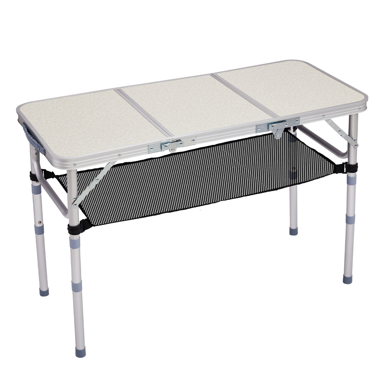Outdoor Folding Camping Table, 3ft Portable Pinic Table with 3 Adjustable Height, Small Aluminum Foldable Lightweight Patio Side Table with Carry Handle for Outdoor Indoor Hiking Camp BBQ Beach, White