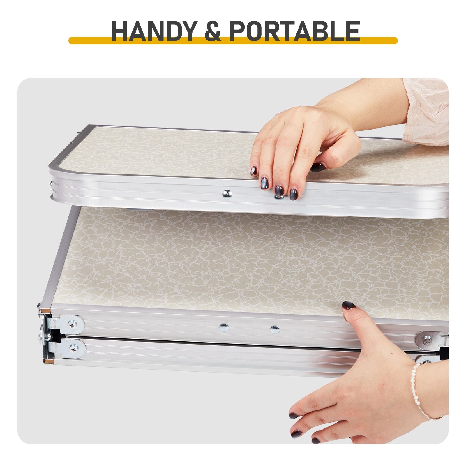 Outdoor Folding Camping Table, 3ft Portable Pinic Table with 3 Adjustable Height, Small Aluminum Foldable Lightweight Patio Side Table with Carry Handle for Outdoor Indoor Hiking Camp BBQ Beach, White