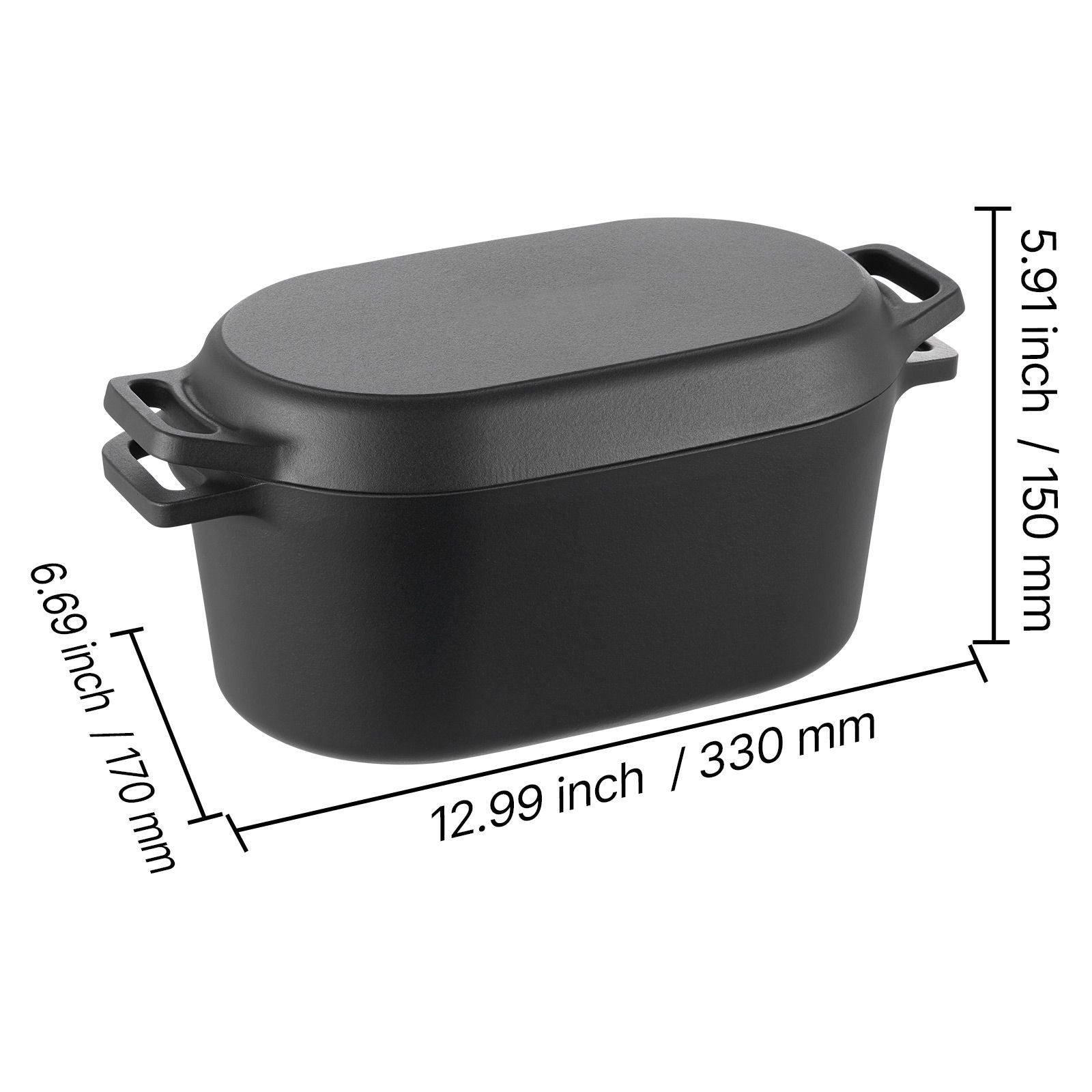 Enameled Cast Iron Dutch Oven, 3.5 Quart Pot with Lid and Dual Handles, Heavy-Duty Durable Cookware Pan, Oven Induction Compatible up to 500Fahrenheit, for Stews, Roasting, Bread Baking, Black