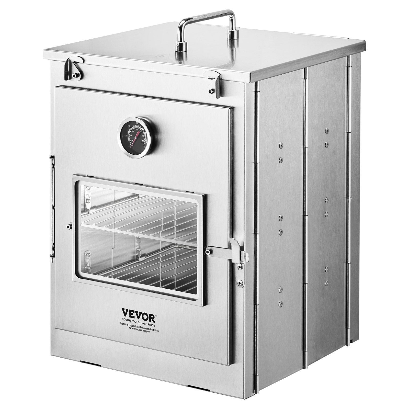 Foldable Camping Oven, Stainless Steel Portable Camping Stove, with 3 Tier Grill, Handle and Thermometer, Use with Wood Burning Fire, Propane Stoves, for Baking Bread, Pizza, Outdoor Cooking