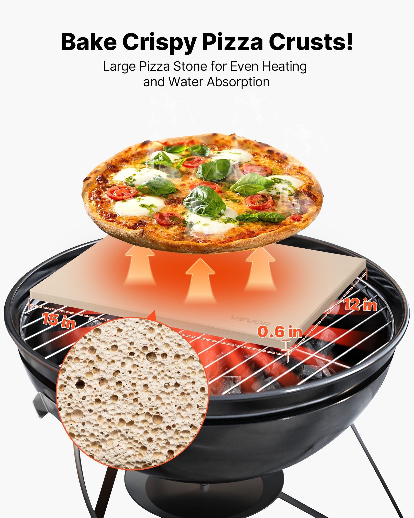 Pizza Stone, 15 x 12 in Rectangular Cordierite Pizza Stone, Extra Large Baking-Stone with Scraper, 0.6 in Thick Heat-Resistant Cordierite, for Kitchen Oven, Baking Bread & Pizzas, BBQ Grilling