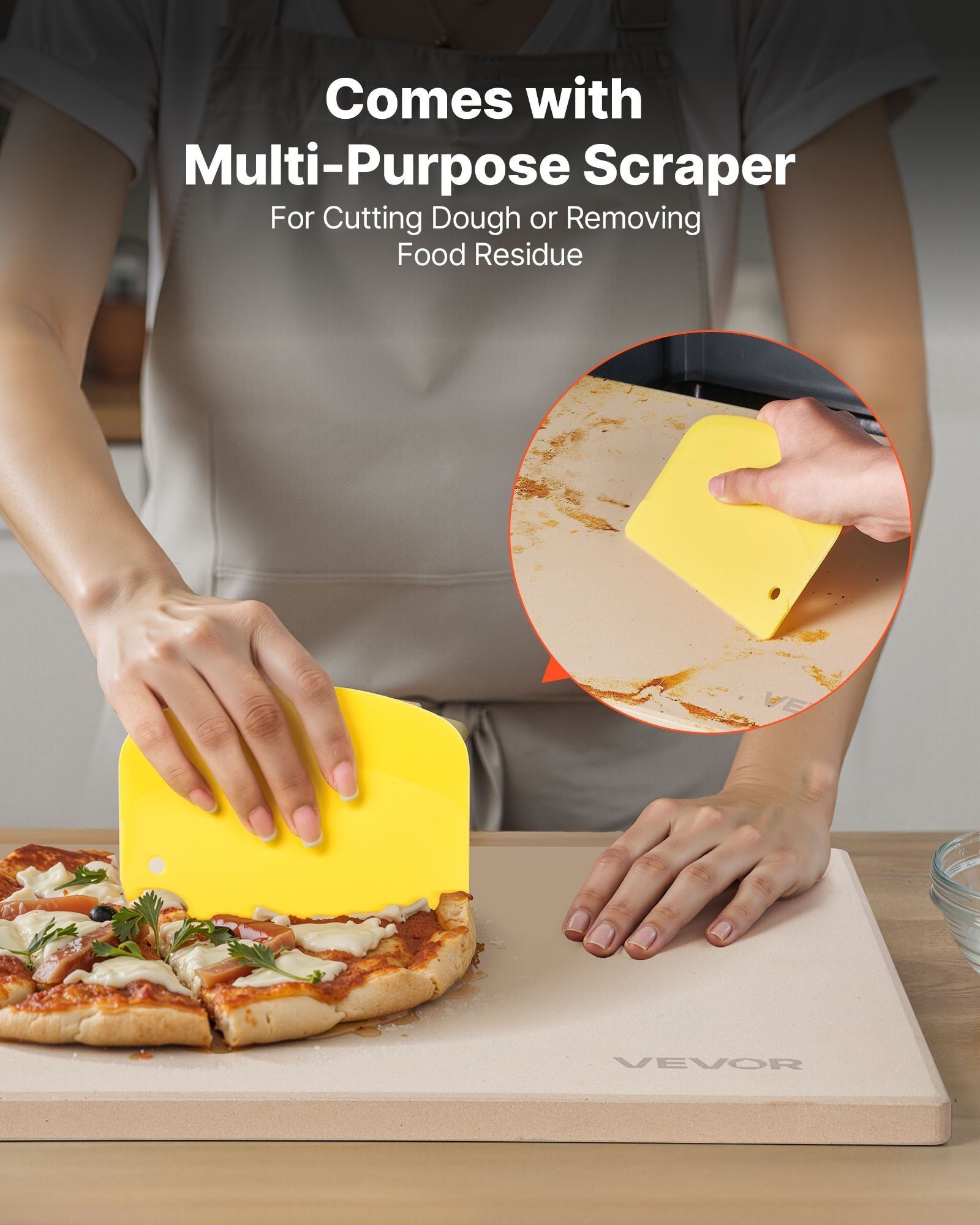 Pizza Stone, 15 x 12 in Rectangular Cordierite Pizza Stone, Extra Large Baking-Stone with Scraper, 0.6 in Thick Heat-Resistant Cordierite, for Kitchen Oven, Baking Bread & Pizzas, BBQ Grilling