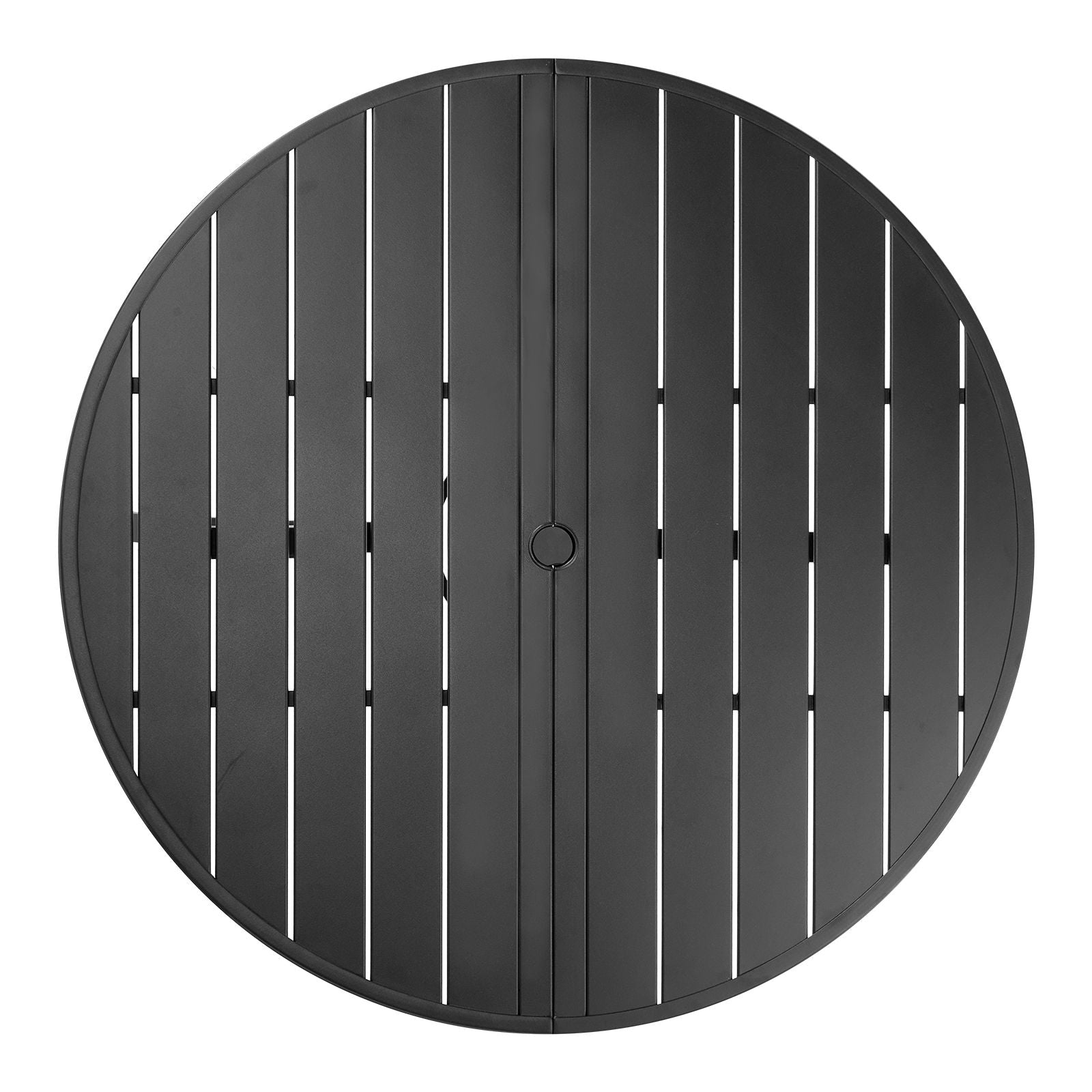Outdoor Patio Dining Table, 47 inch Round Metal Steel Slat Backyard Bistro Tables, with 1.5 in Umbrella Hole, Outside All-Weather Large Furniture for Lawn Garden Porch, Black