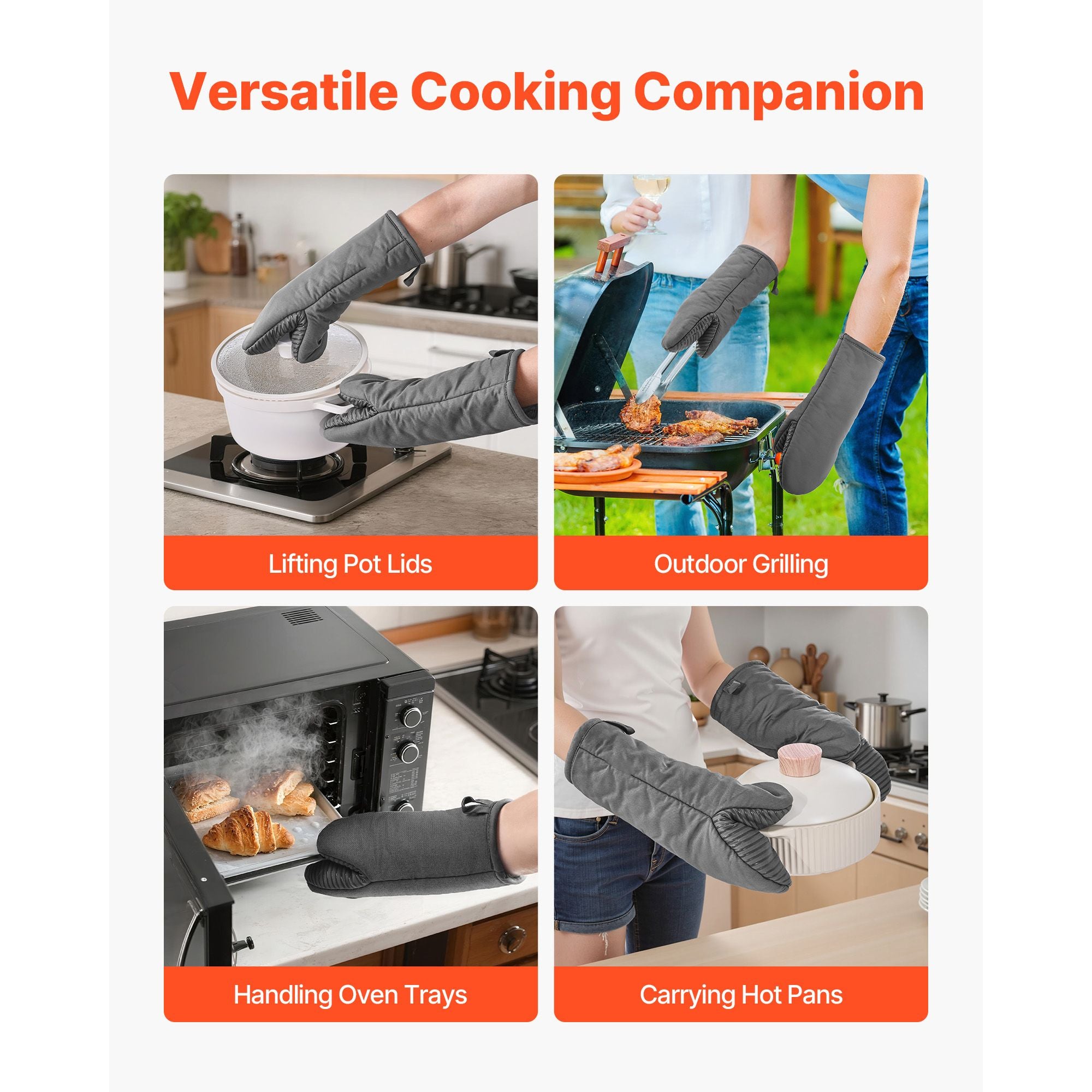 Oven Mitts, Mini Oven Mitt Set with Non-Slip Silicone Strips, High Heat Resistant to 500Fahrenheit, Lightweight Cotton Baking Mitts 13.07 x 6.1 inch with 2 No-Marks Hooks for Kitchen, 2 Piece