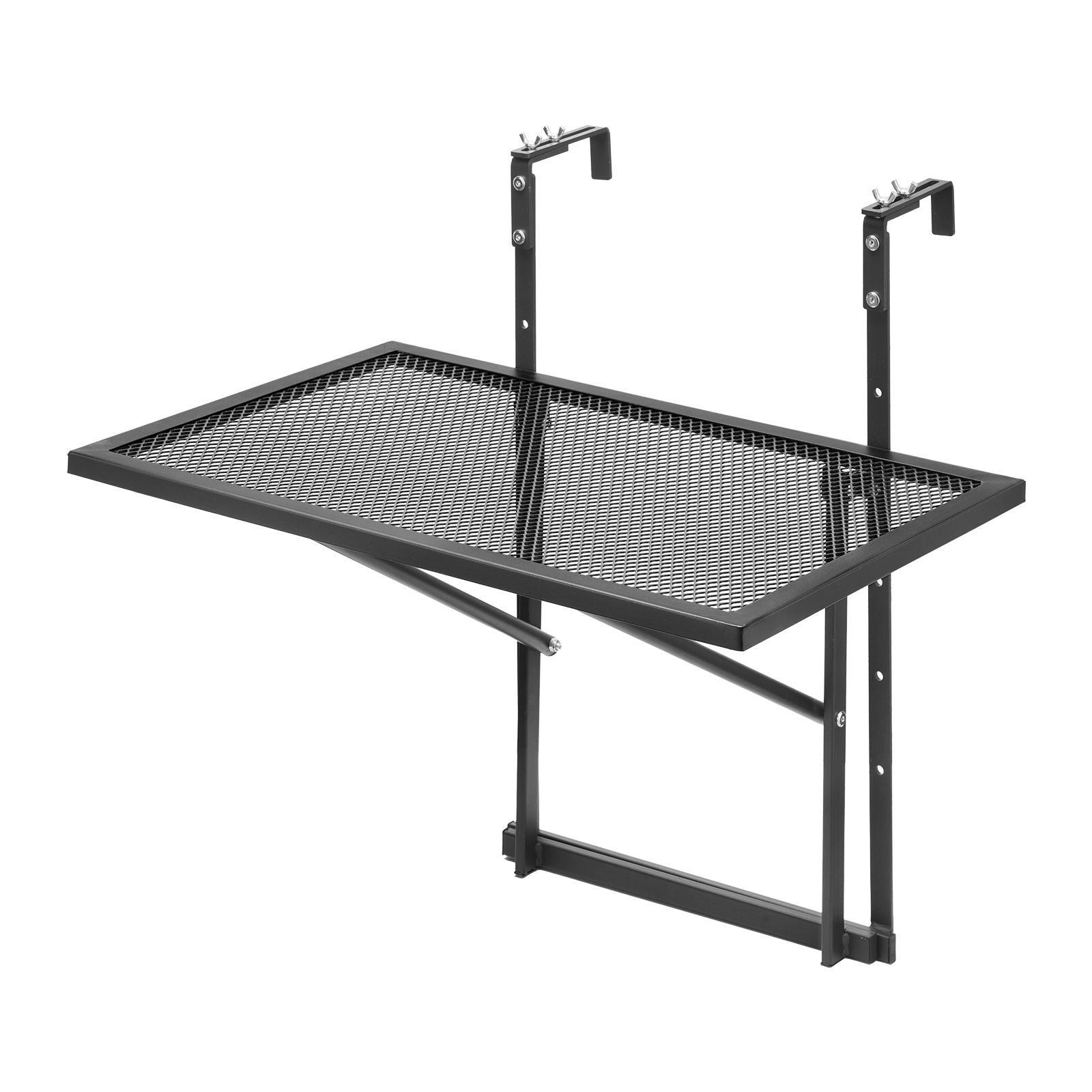 Balcony Hanging Table, 19 x 24 in Metal Folding Balcony Railing Table, Outdoor Balcony Bar Table for Railings, 5-Level Adjustable, Fit Railing from 1" to 4.7", Serving Table for Patio & Deck