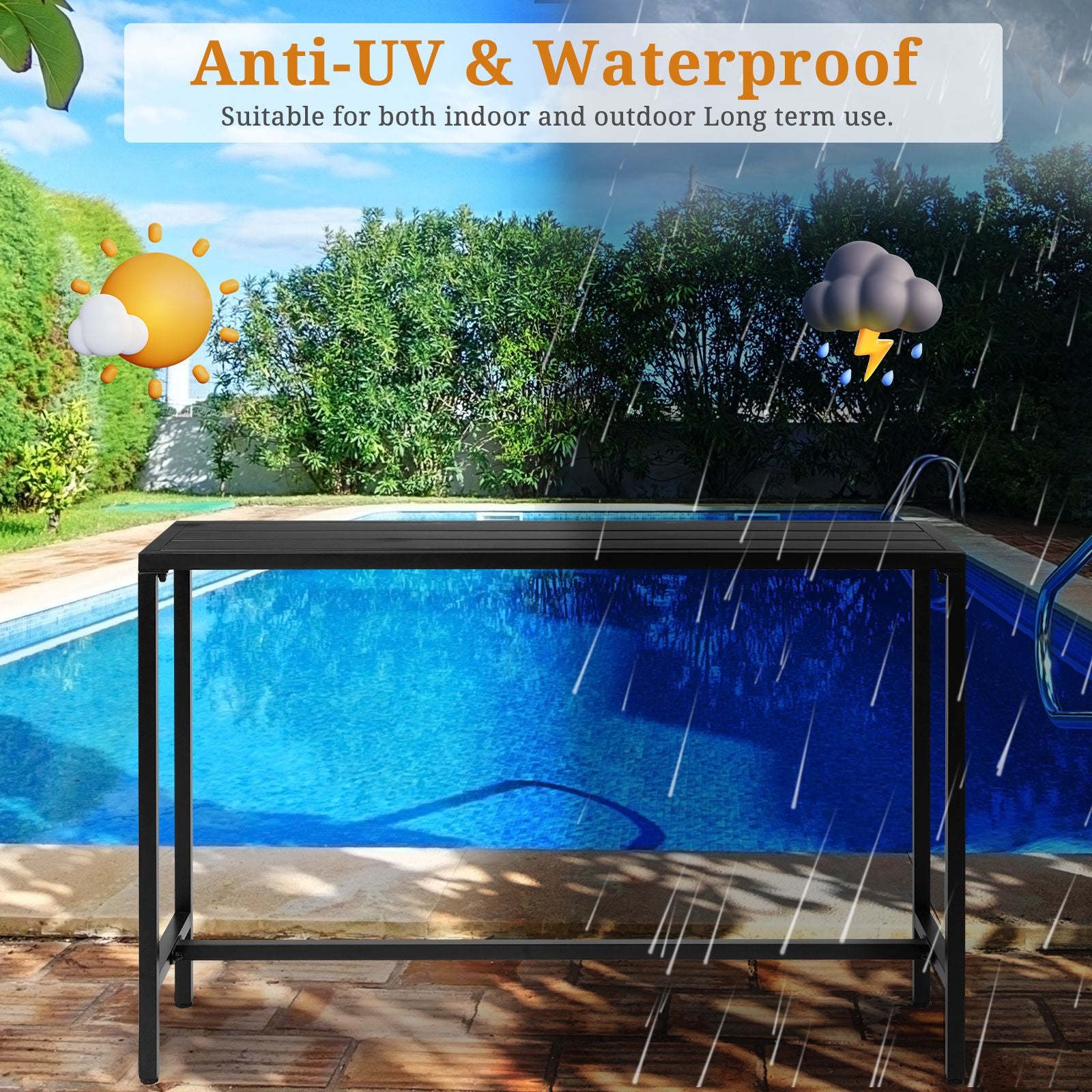 [Replace 15354251]55" Outdoor Bar Table with Adjustable Feet, Rectangle Narrow Counter Height Table, Ideal Bar Height Table for Balcony Patio Garden Yard Poolside, Black