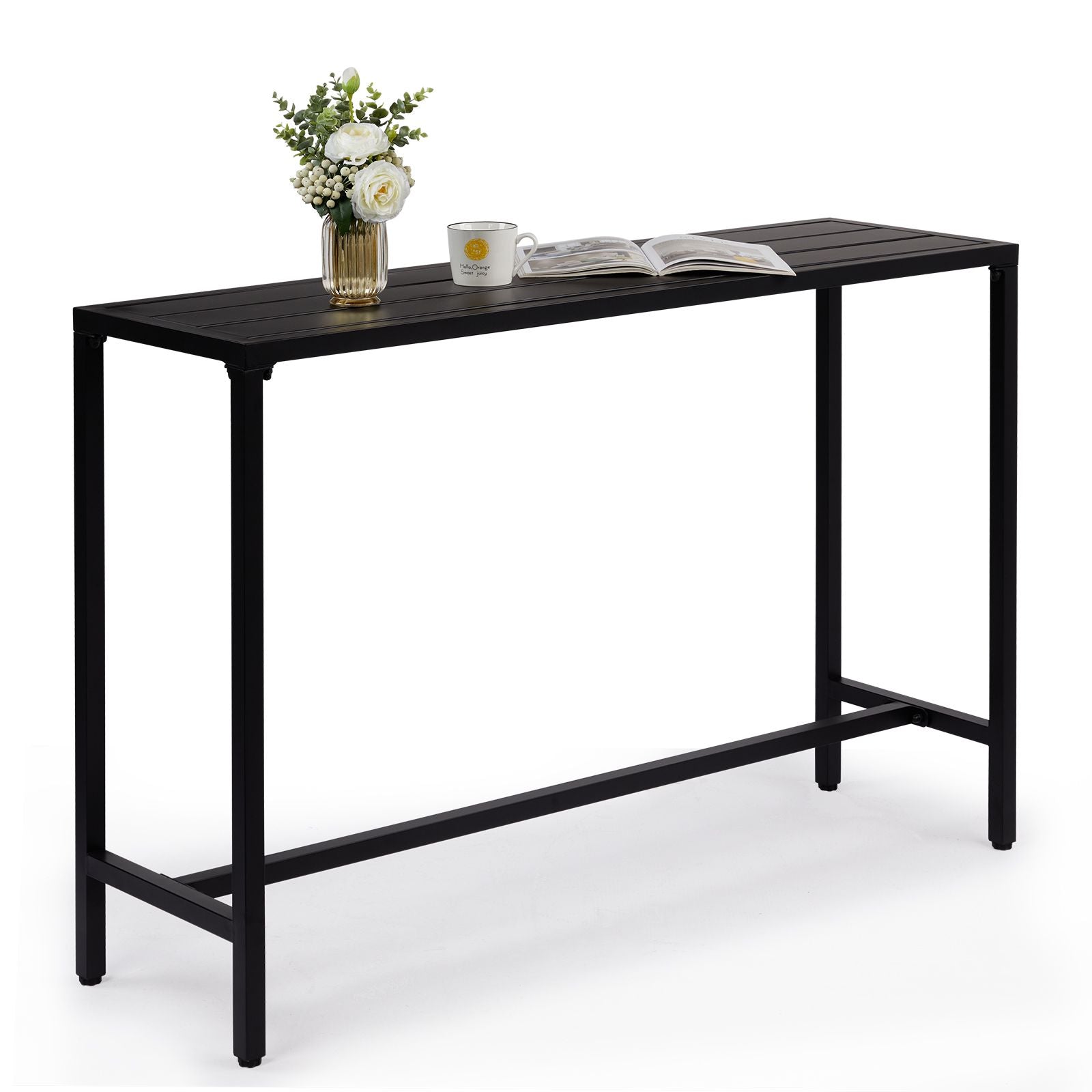 [Replace 15354251]55" Outdoor Bar Table with Adjustable Feet, Rectangle Narrow Counter Height Table, Ideal Bar Height Table for Balcony Patio Garden Yard Poolside, Black