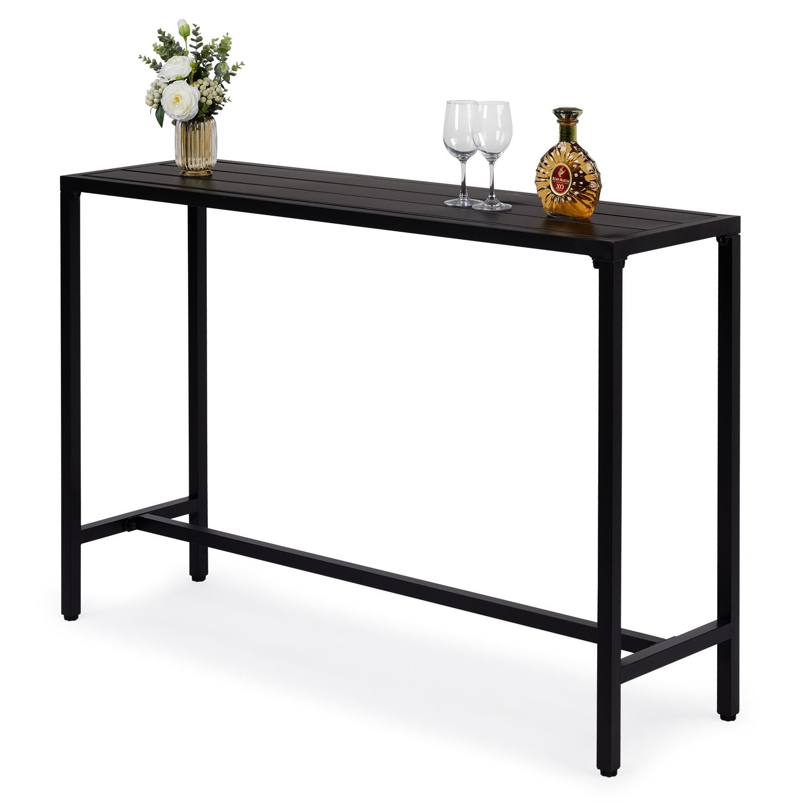 [Replace 15354251]55" Outdoor Bar Table with Adjustable Feet, Rectangle Narrow Counter Height Table, Ideal Bar Height Table for Balcony Patio Garden Yard Poolside, Black