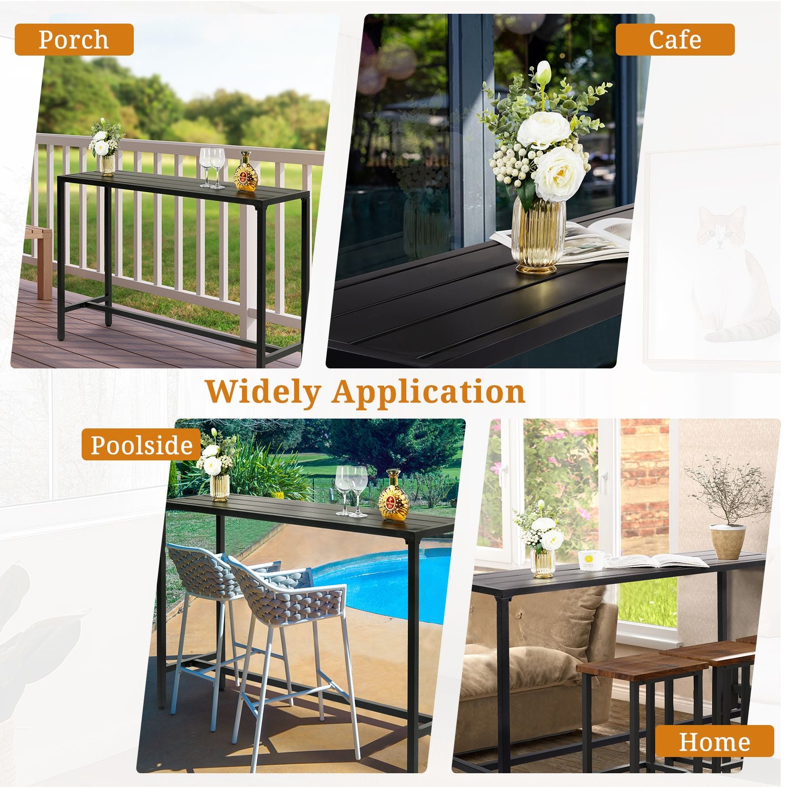 [Replace 15354251]55" Outdoor Bar Table with Adjustable Feet, Rectangle Narrow Counter Height Table, Ideal Bar Height Table for Balcony Patio Garden Yard Poolside, Black