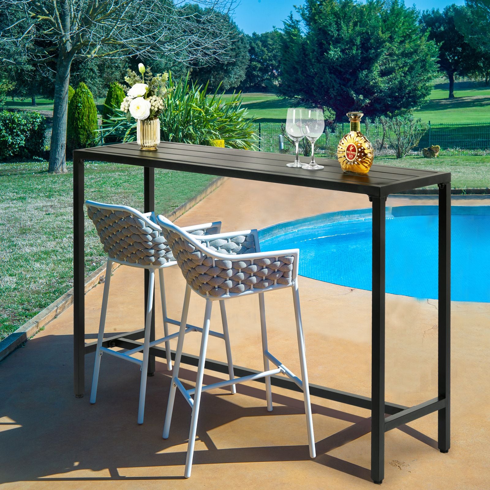 [Replace 15354251]55" Outdoor Bar Table with Adjustable Feet, Rectangle Narrow Counter Height Table, Ideal Bar Height Table for Balcony Patio Garden Yard Poolside, Black