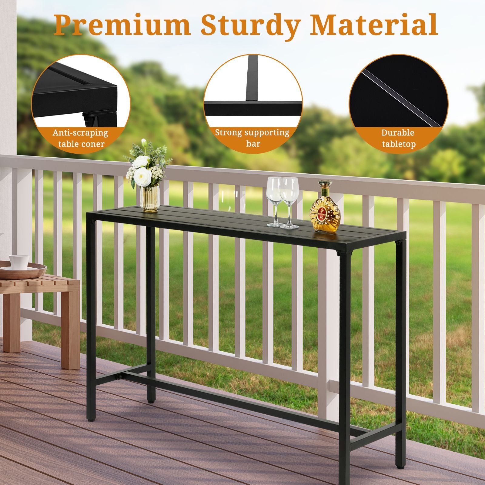 [Replace 15354251]55" Outdoor Bar Table with Adjustable Feet, Rectangle Narrow Counter Height Table, Ideal Bar Height Table for Balcony Patio Garden Yard Poolside, Black