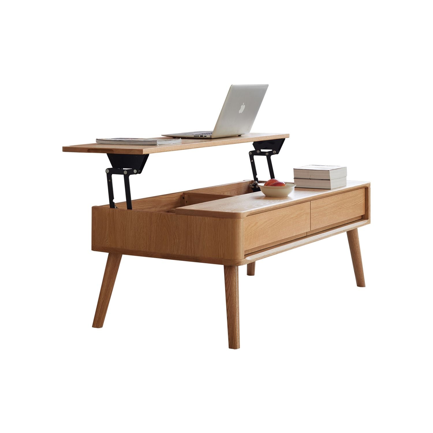 Elevating Center Table Low Table 100% Solid Oak Wood Top Plate Desk Coffee Table Width 120 x Depth 65 x Height 45 cm Study Desk Work From Home Easy To Assemble Natural Color Wood With Storage Shelf