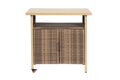 Outdoor Wicker Bar Cart, Patio Wine Serving Cart w/Wheels , Rolling Rattan Beverage Bar Counter Table w/Glass Top for Porch Backyard Garden Poolside Party, Light brown